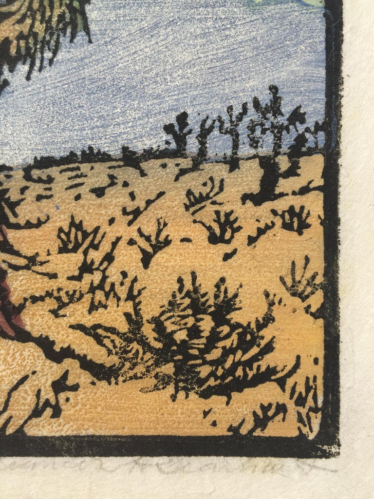 FRANCES H. GEARHART (American, 1869-1958)

JOSHUA TREE c. 1925-30
Color block print. Signed in pencil. 6 1/2 x 4 1/2 inches. Edition unknown, bur likely about 50.  Good condition and impression with deckle edges at the right and lower sheet edges.