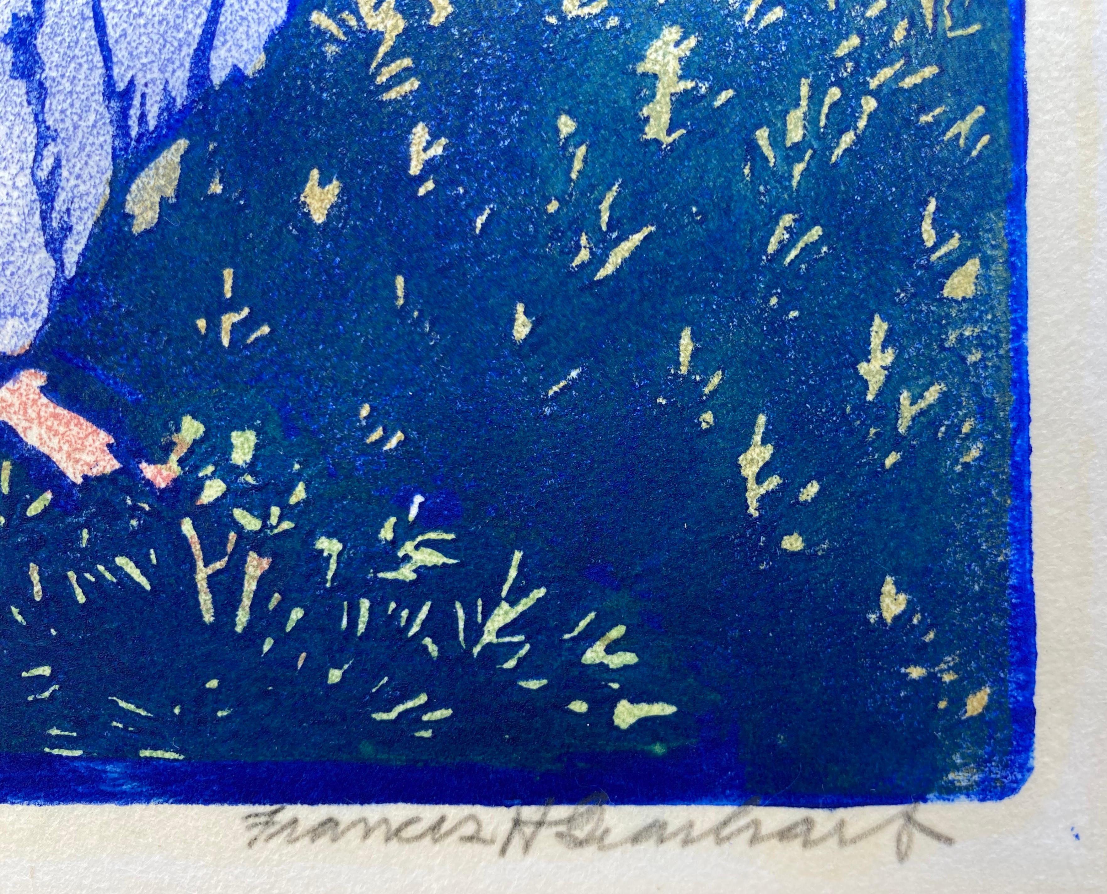 FRANCES H. GEARHART (1869-1958)

SUN DOWN c. 1935
Stampa a blocchi di colore, 10 x 11 pollici Firmato e intitolato a matita.  Foglio intero, 12 x 14 ½ pollici. Edizione piccola ma sconosciuta. 
Ottimo stato, impressione intatta e freschissima, a