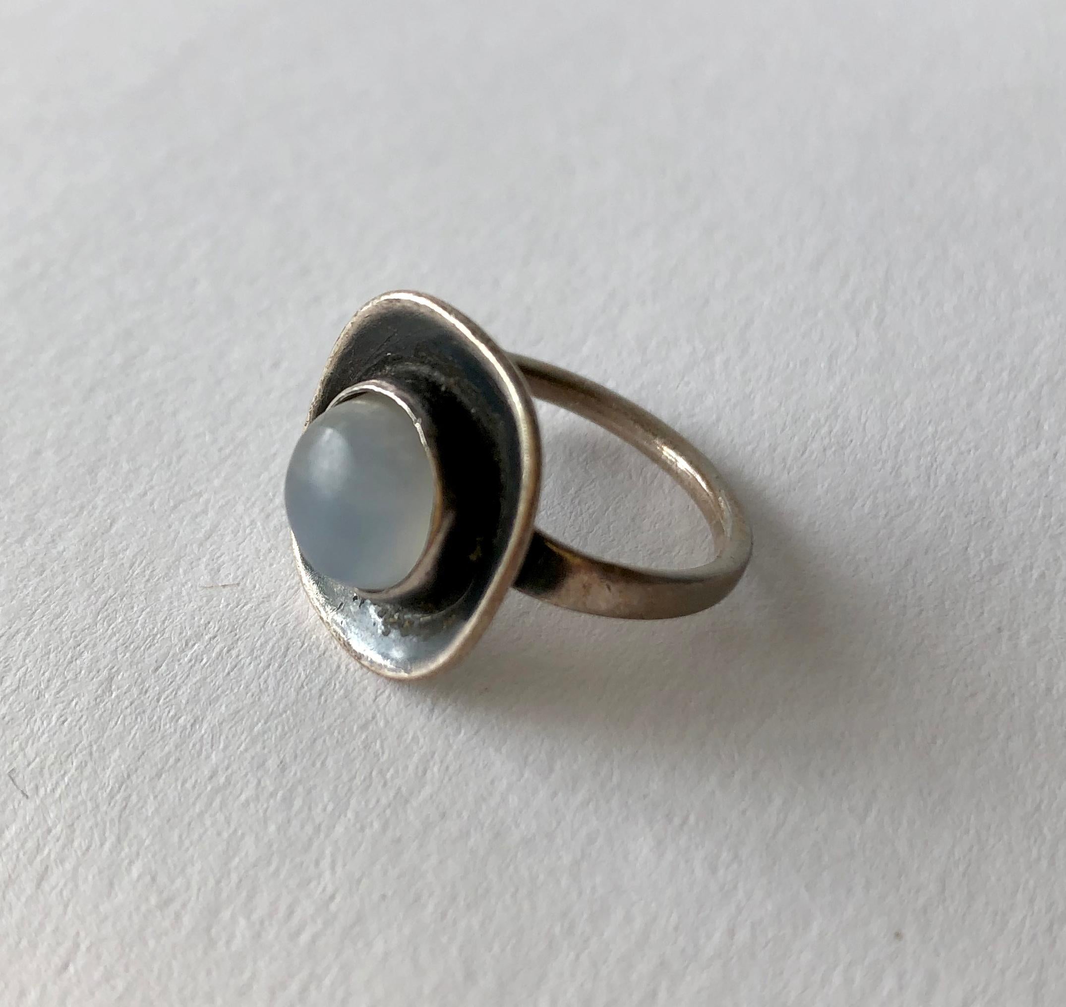 Cabochon Frances Holmes Boothby Sterling Silver Moonstone American Modernist Ring