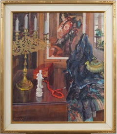 Antique American Modernist Abstract Expressionist Framed Original Oil Painting