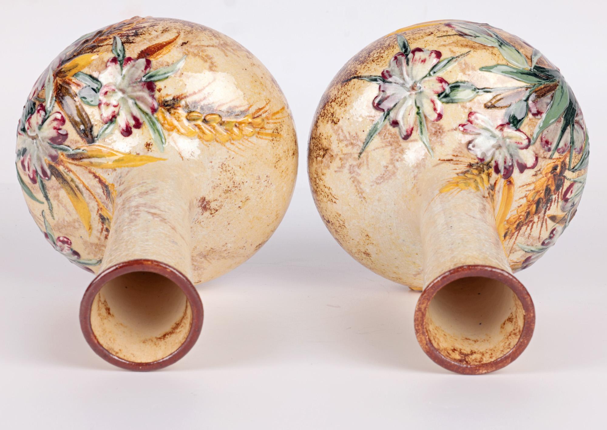 Frances Linnell Rare Doulton Lambeth Pair Impasto Floral Vases 5