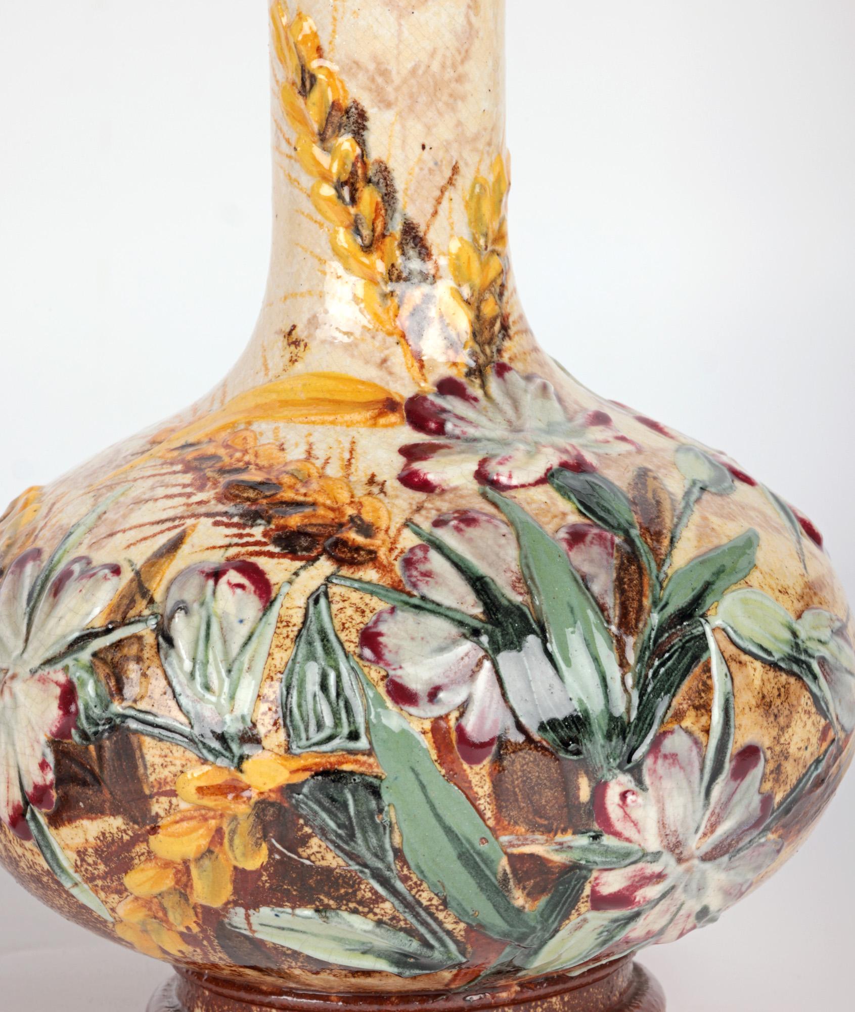 Frances Linnell Rare Doulton Lambeth Pair Impasto Floral Vases 6