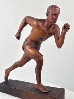 Art Deco Sprinter (Track Runner) Wood Sculpture Canadian Artist