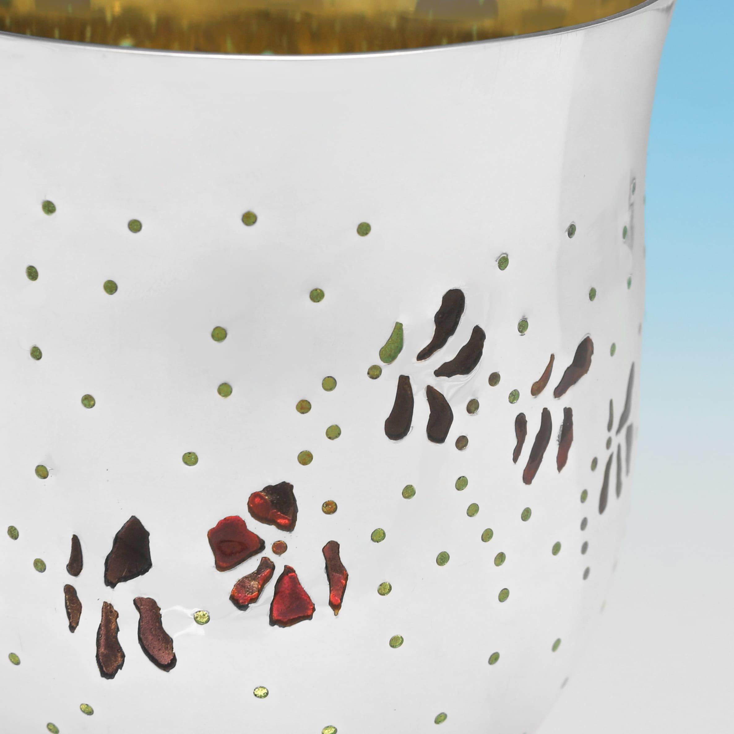 Scandinavian Modern Frances Loyen - a very rare plique-a-jour enamel silver beaker - London 1987 For Sale