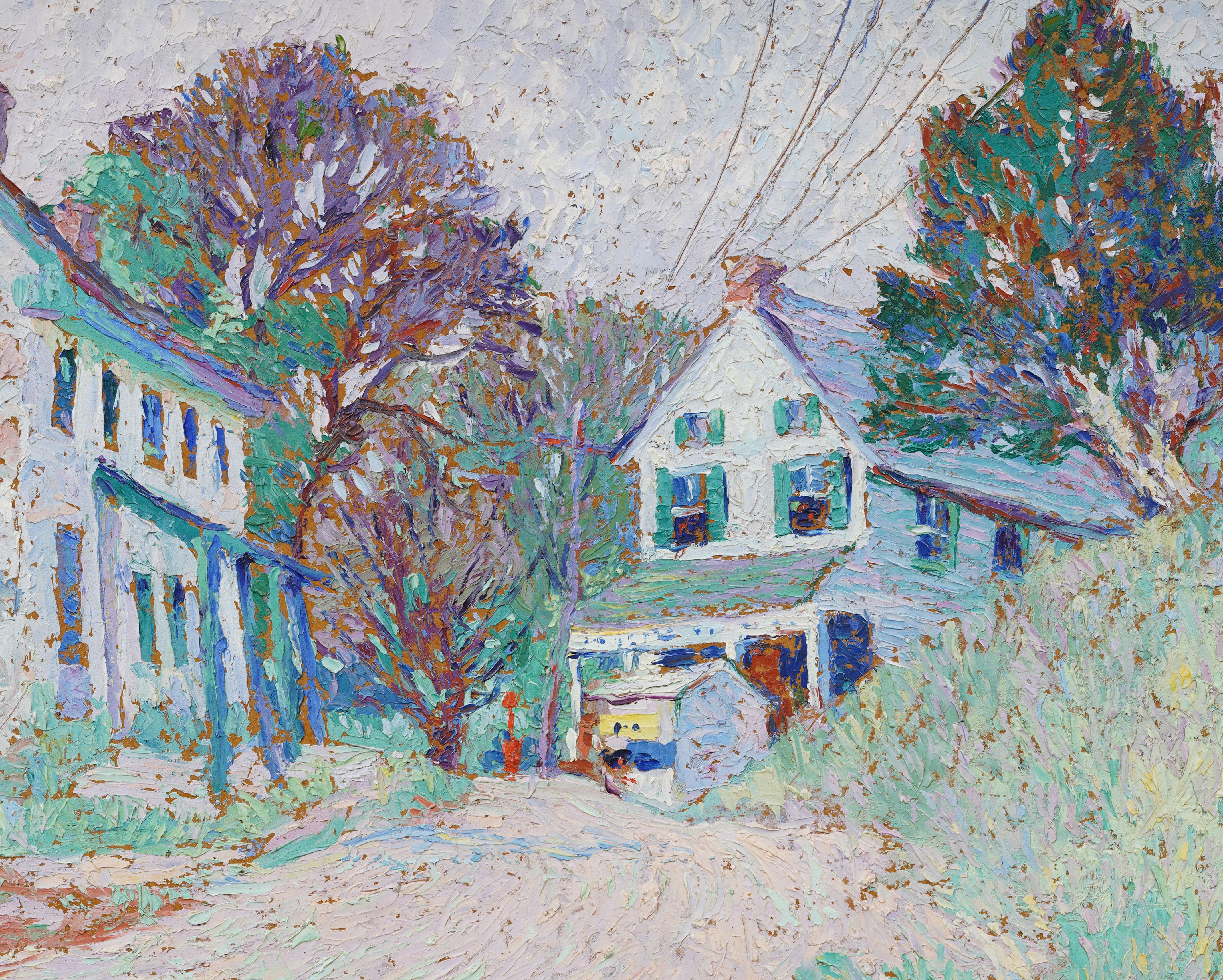 Peinture à l'huile impressionniste américaine ancienne, joliment encadrée, paysage de Pennsylvanie en vente 5