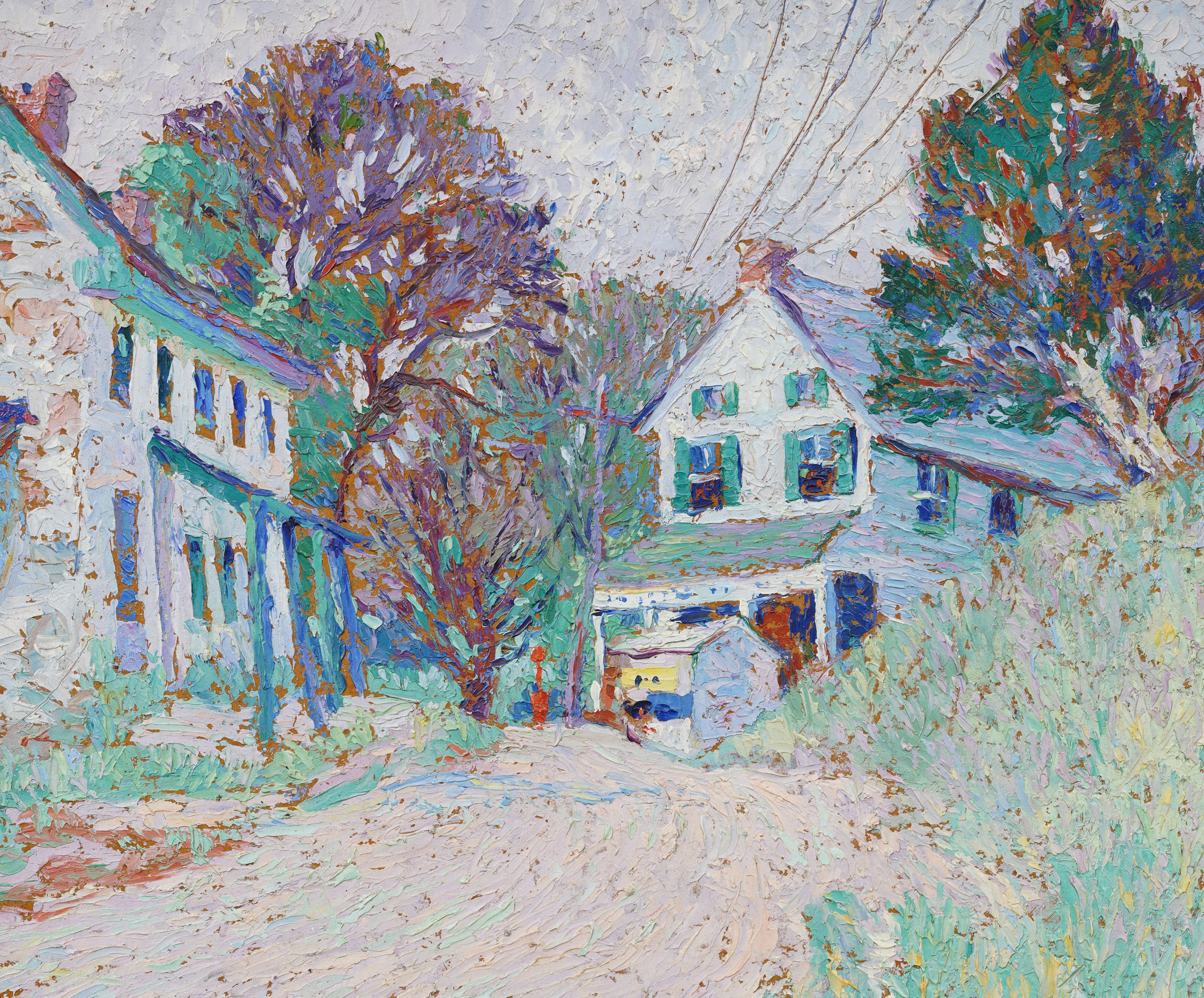 Peinture à l'huile impressionniste américaine ancienne, joliment encadrée, paysage de Pennsylvanie en vente 4