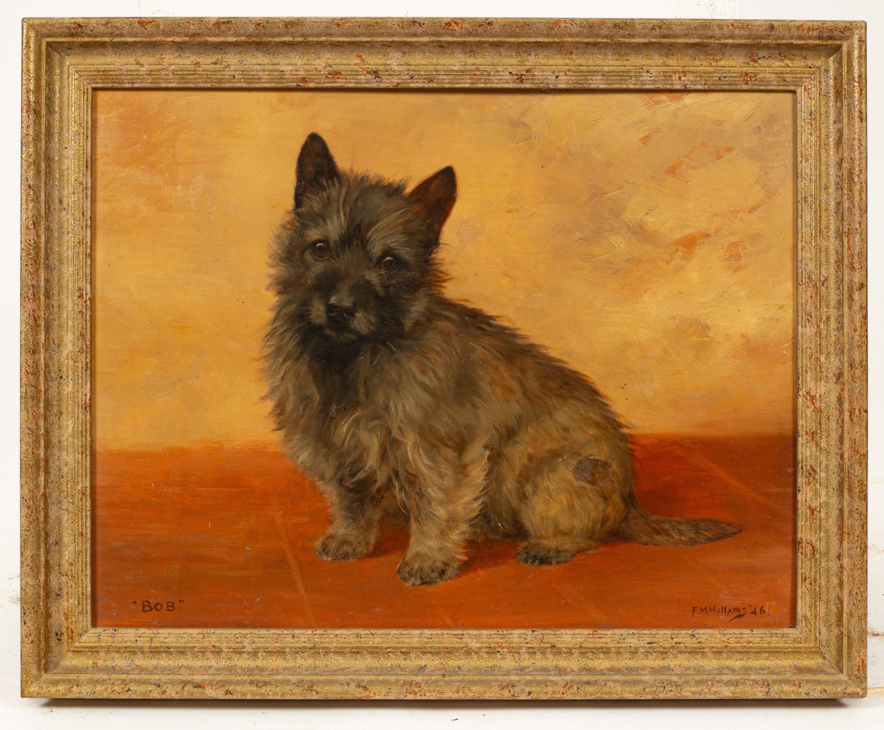 Portrait d'un terrier égyptien des années 1940, peinture à l'huile britannique - Painting de Frances Mabel Hollams