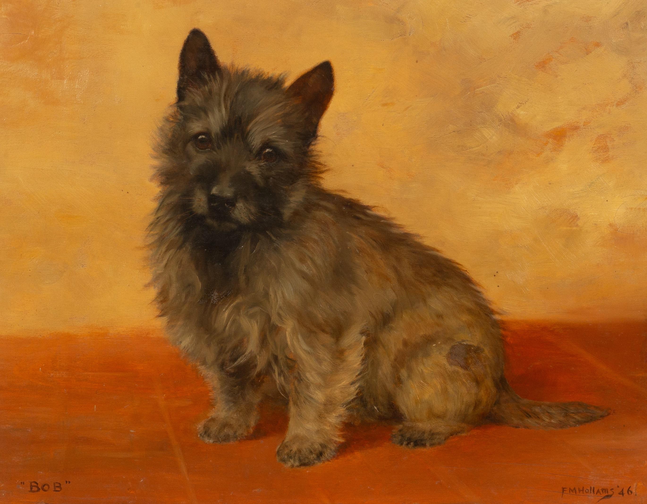 Portrait Painting Frances Mabel Hollams - Portrait d'un terrier égyptien des années 1940, peinture à l'huile britannique