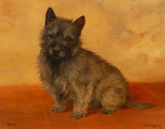 Vintage 1940's Portrait of Cairn Terrier Dog Oil Painting Fine British Oil Painting