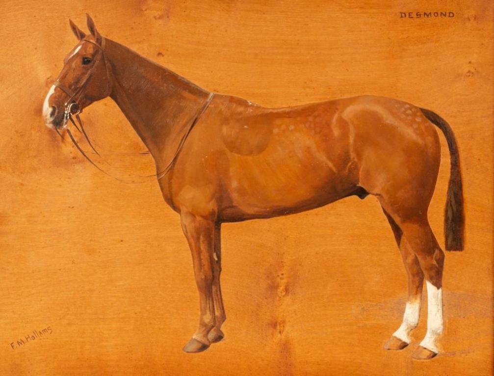 Frances Mabel Hollams Portrait Painting - Fine British Horse Portrait 'Desmond' Equestrian Oil Painting of a Hunter 20thC