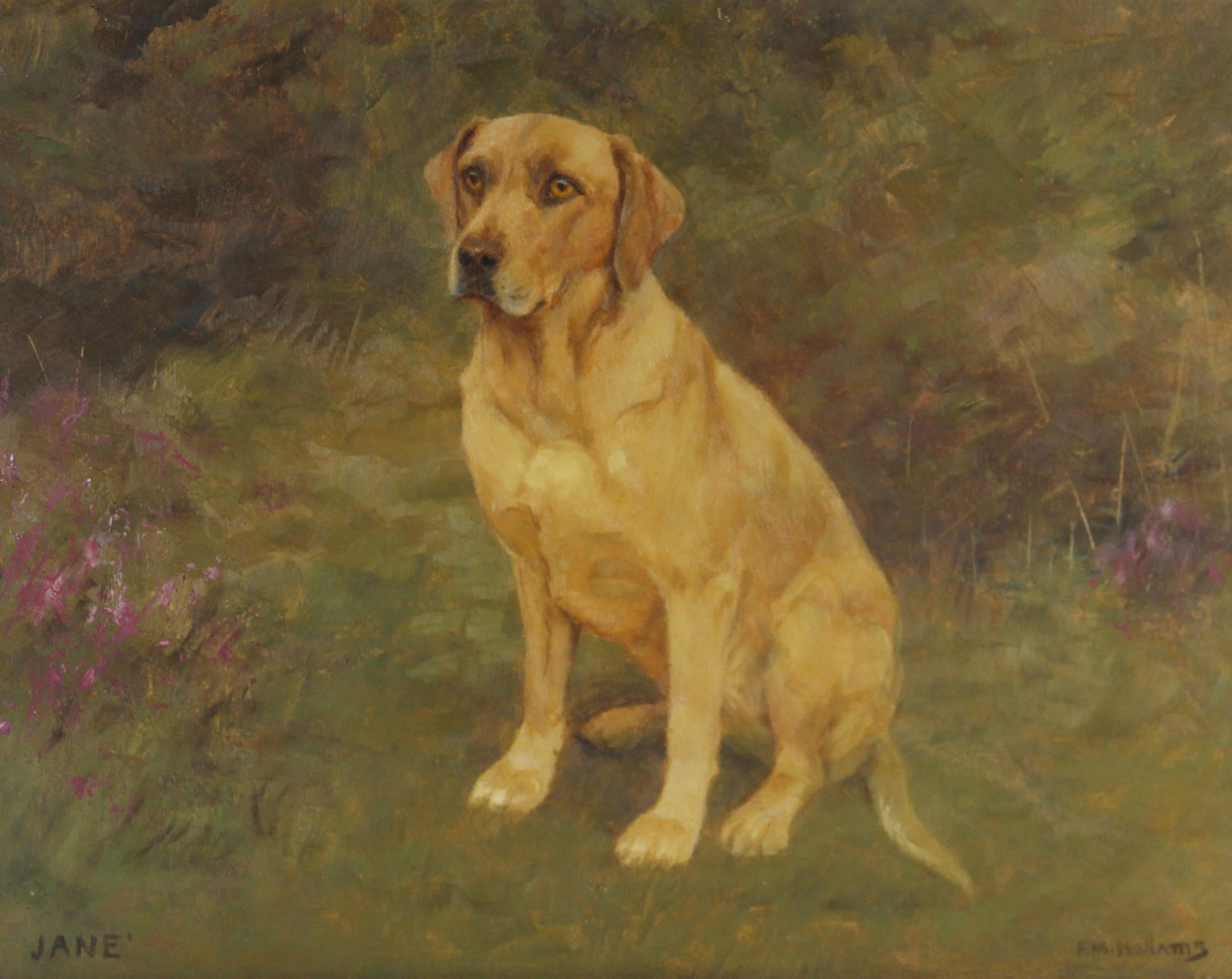Frances Mabel Hollams Portrait Painting - Golden Labrador Dog Portrait Oil Painting British Oil Painting Listed Artist