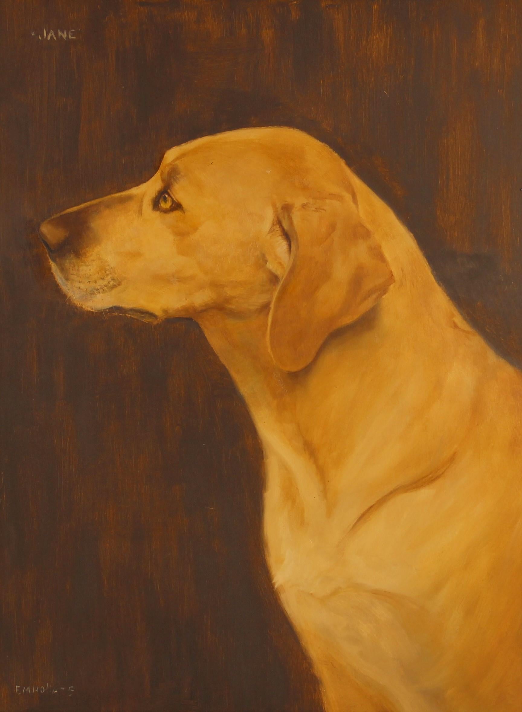 Frances Mabel Hollams Portrait Painting - Portrait of Golden Labrador Oil Painting Fine British Oil Painting