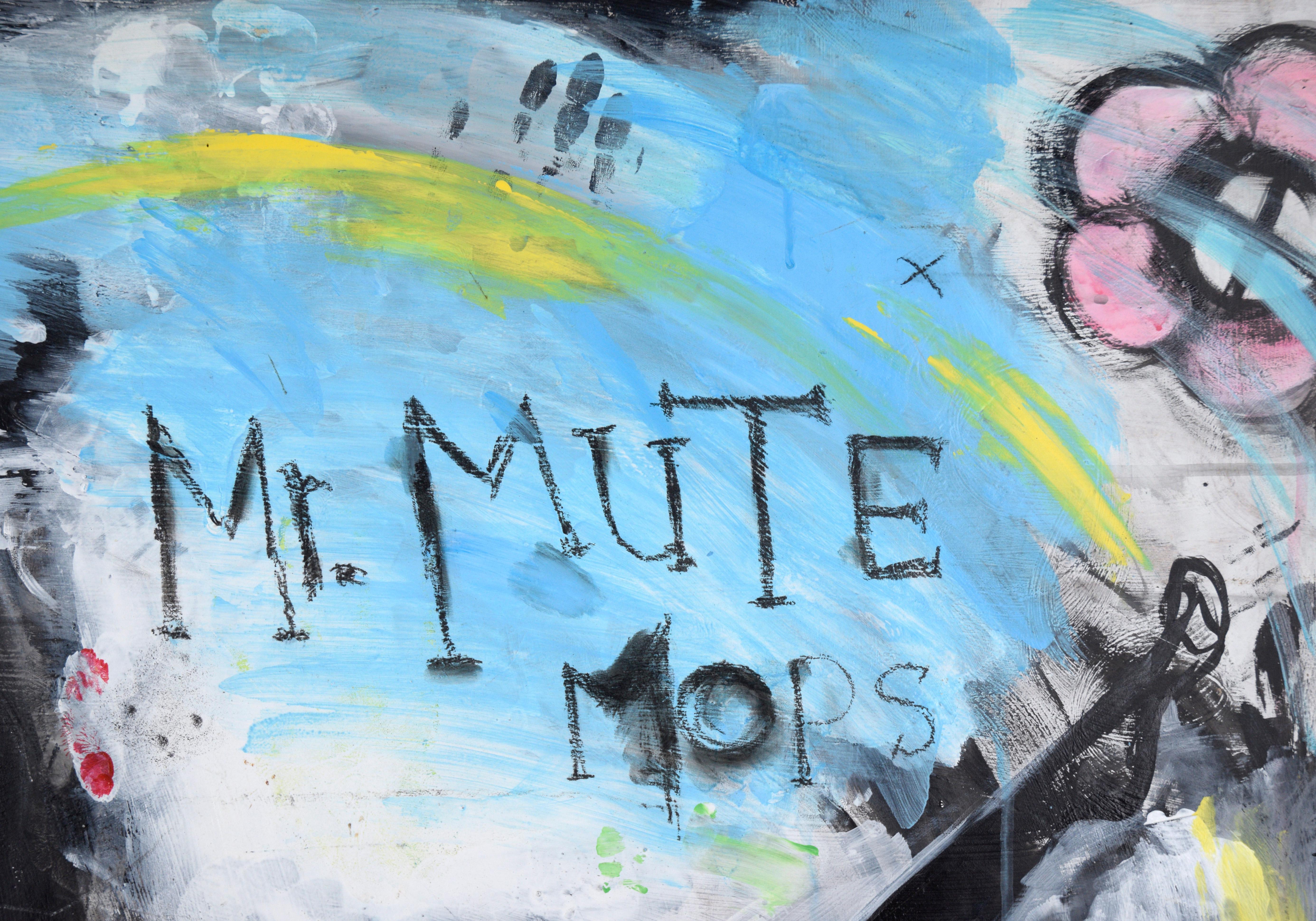 „Mr. Mute Mops Mouths Silent“ - Skurrile figurative Figurative Skurrile in Acryl auf Masonit

Helle figurative Komposition mit einem Pantomimen von Frances Mann (Amerikanerin, 20. Jahrhundert). Die Figur in diesem Stück hat rote Augen und einen