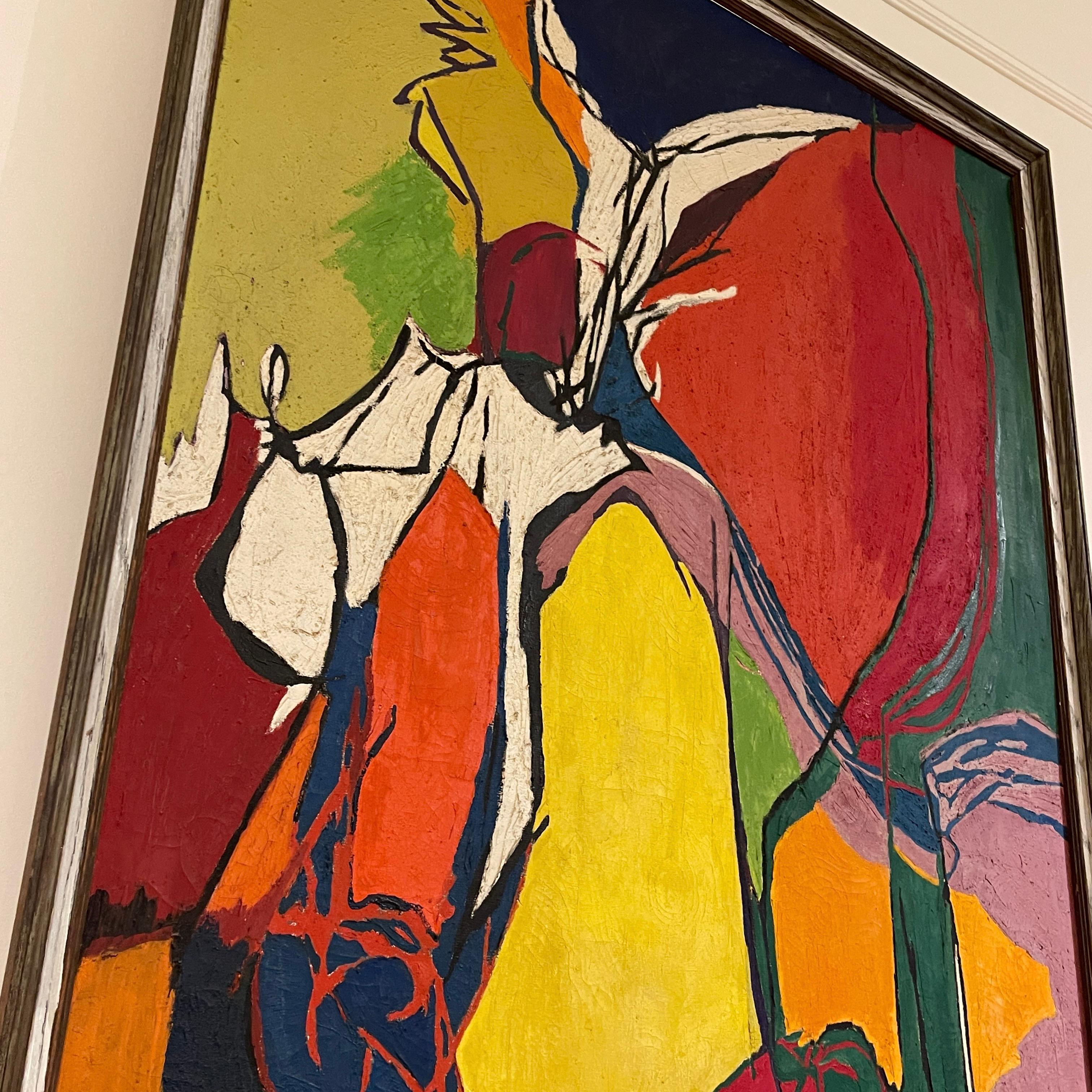 Monumental Framed Colorful Abstract Painting on Canvas by Frances Morofsky 1960s 2