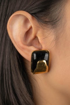 Frances Patiky Stein Clip-on Earrings with Black Glass Paste