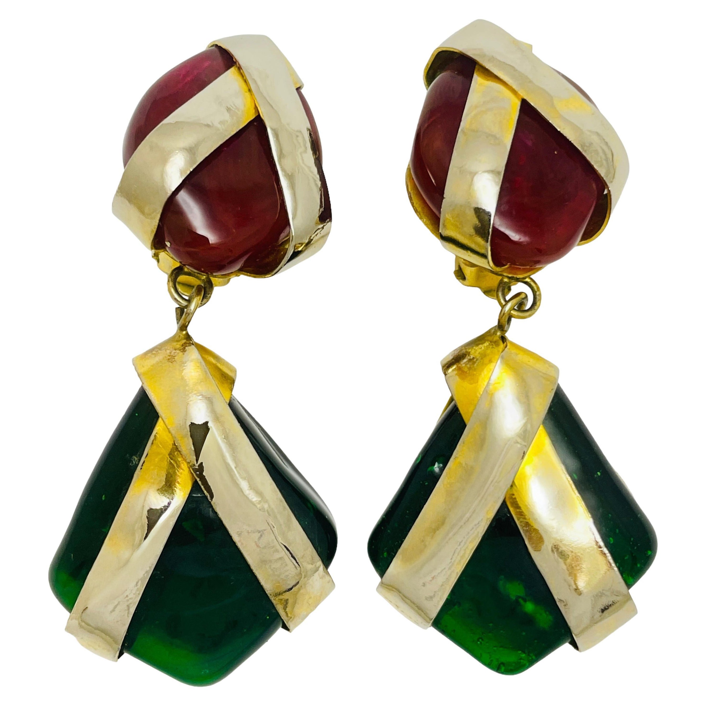 FRANCES PATIKY STEIN FPS CHANEL Designer 1980's Boucles d'oreilles or Gripoix Clips
