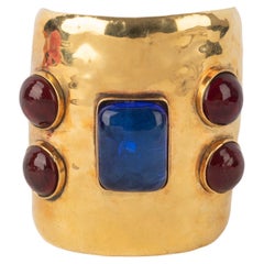 Vintage Frances Patiky Stein Golden Metal Beaten Cuff Bracelet