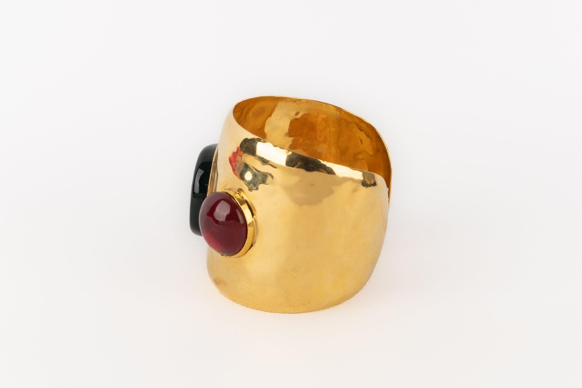 Frances Patiky Stein Golden Metal Cuff Bracelet In Excellent Condition In SAINT-OUEN-SUR-SEINE, FR