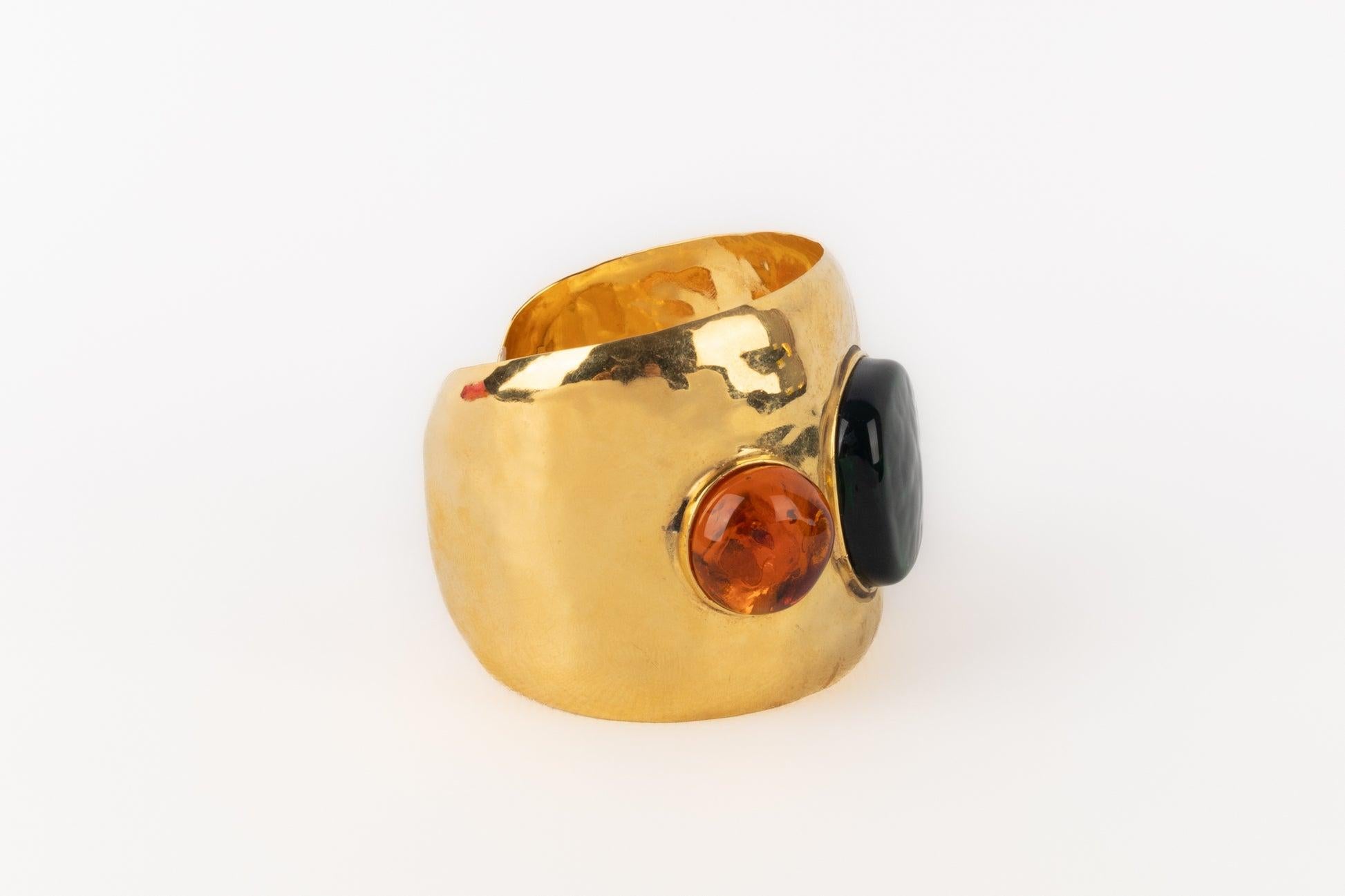Frances Patiky Stein Golden Metal Cuff Bracelet 1