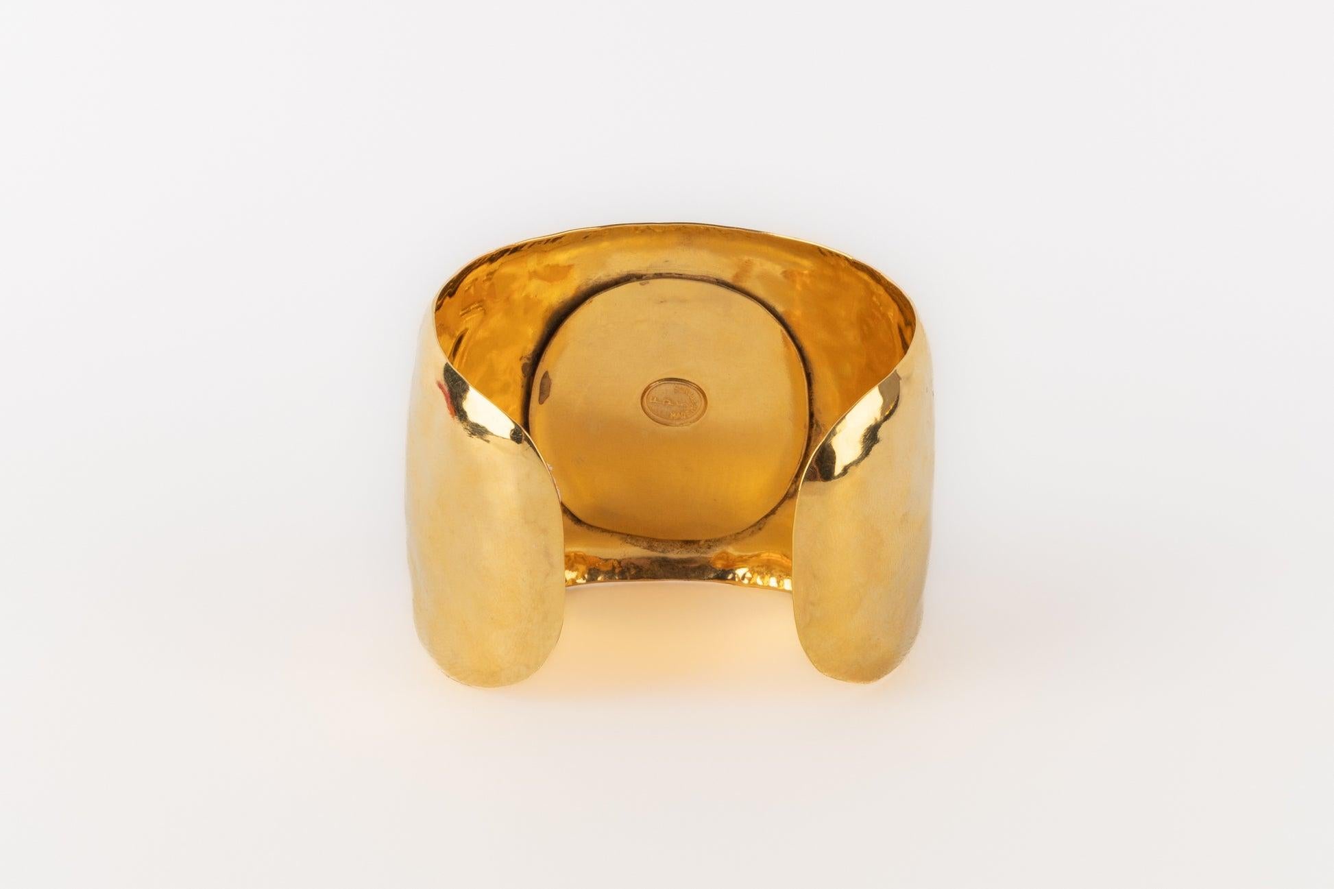 Frances Patiky Stein Golden Metal Cuff Bracelet 3