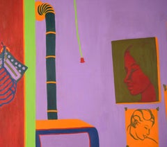 Die Wohnung des Künstlers Mitte des Jahrhunderts Fauvist Innenszene Original Öl auf Leinwand