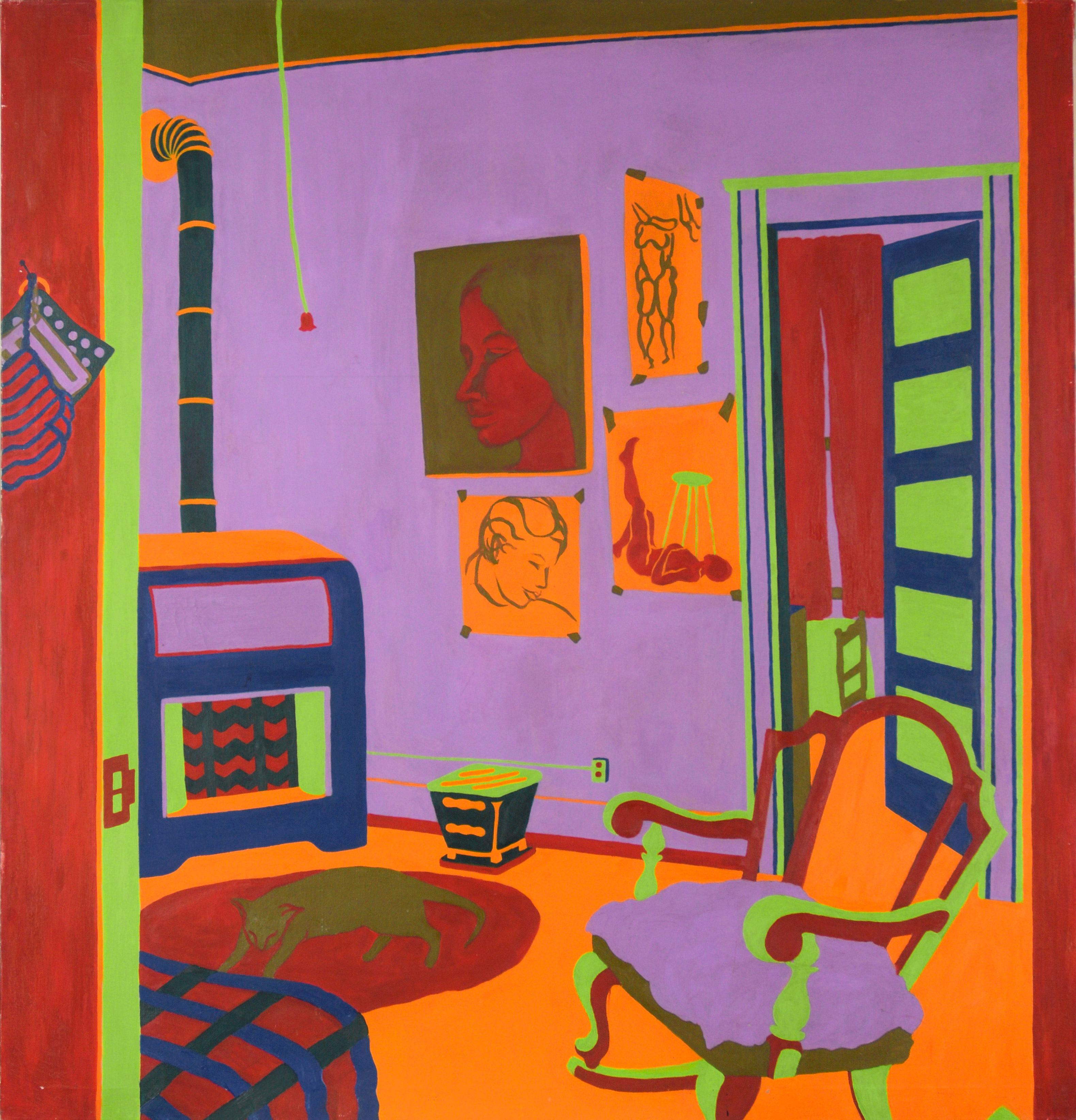 Frances Rinaldo Interior Painting – Die Wohnung des Künstlers Mitte des Jahrhunderts Fauvist Innenszene Original Öl auf Leinwand