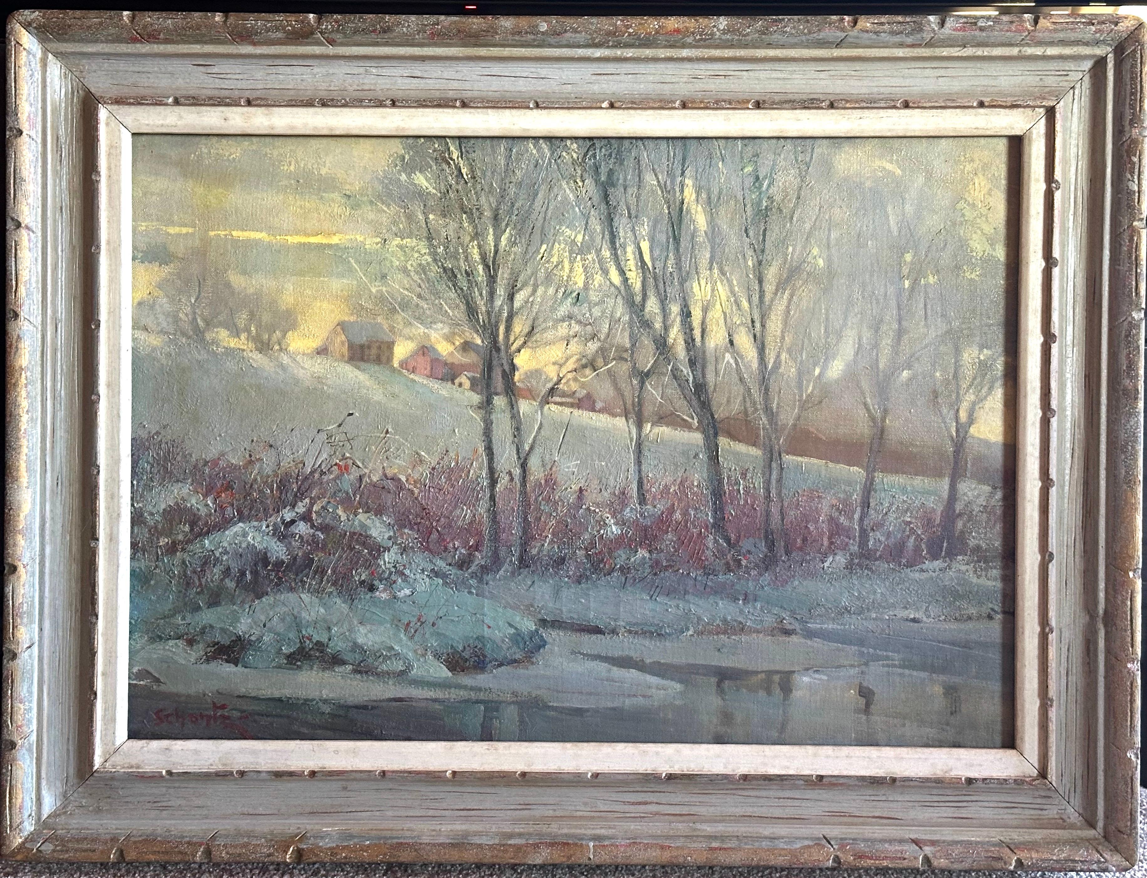 Brief December Day (PA Impressionist Bucks Co. Winter Landscape) - Painting by Frances Schantz
