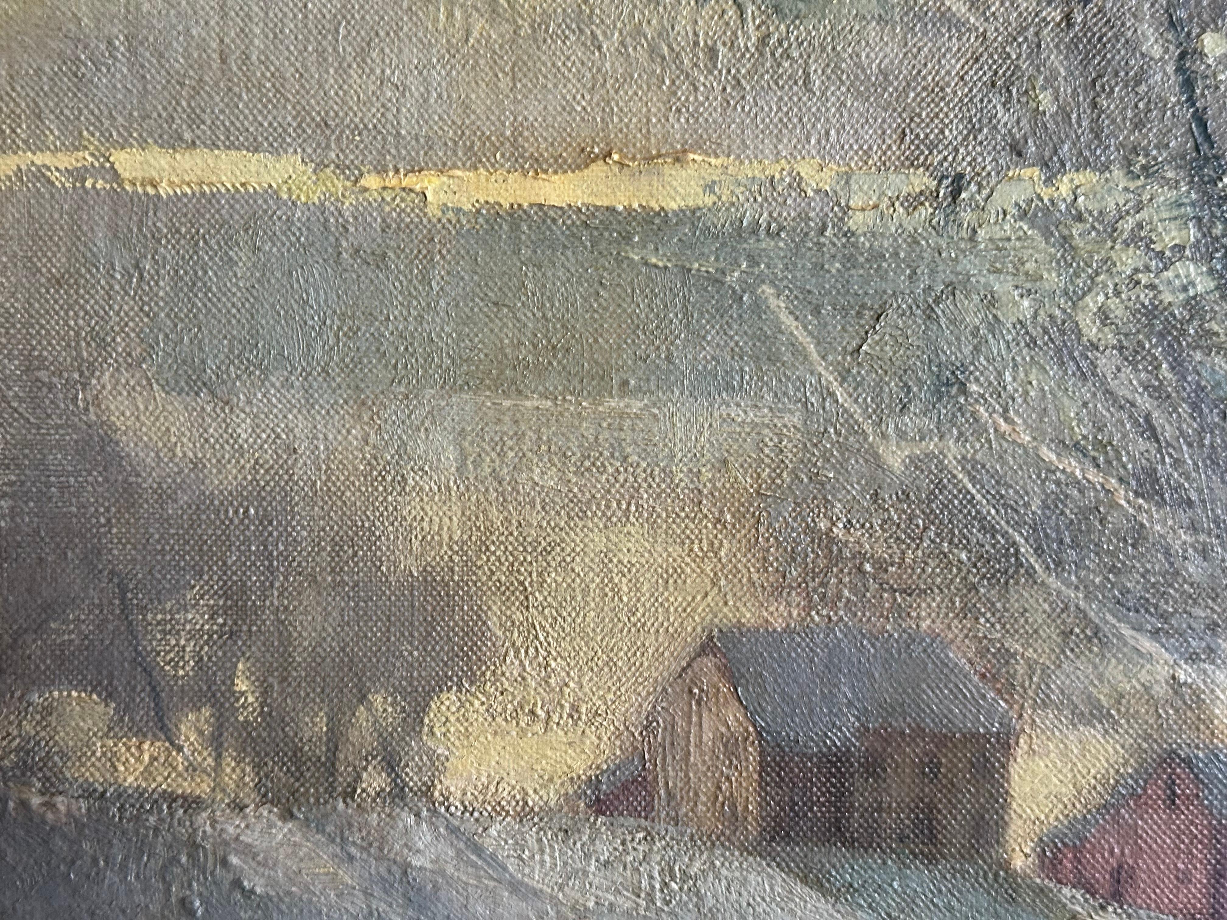 Brief December Day (PA Impressionist Bucks Co. Winter Landscape) - Gray Landscape Painting by Frances Schantz