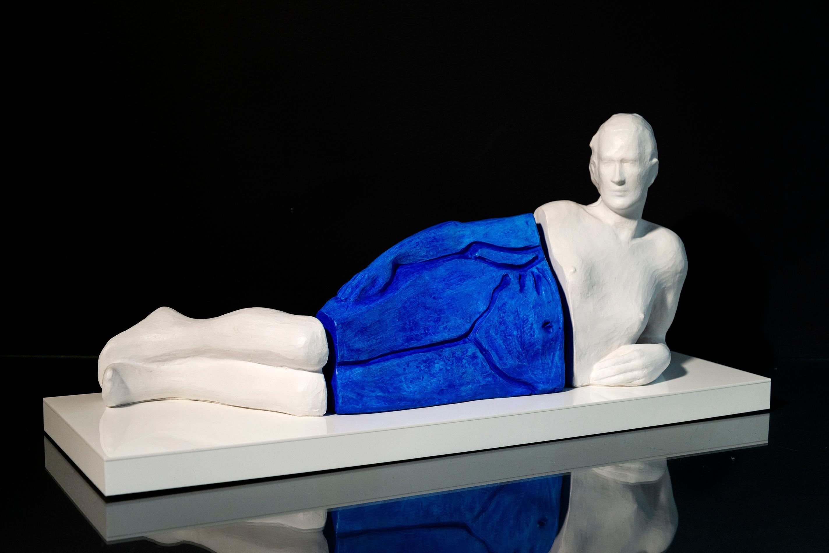 An Impression in Blue - figurative, female, polymer, gypsum, tabletop sculpture - Contemporary Sculpture by Frances Semple