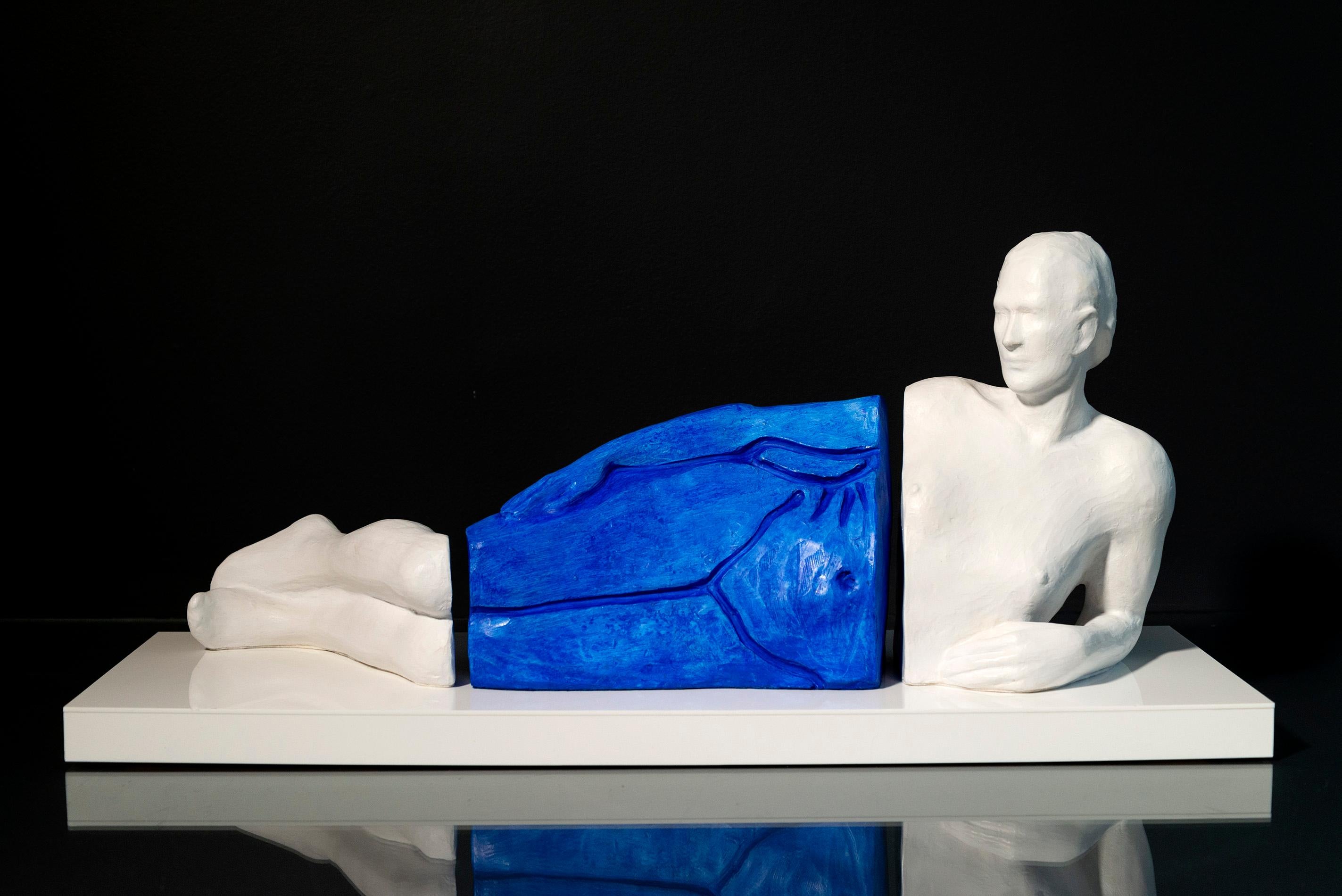 An Impression in Blue - figurative, female, polymer, gypsum, tabletop sculpture For Sale 1
