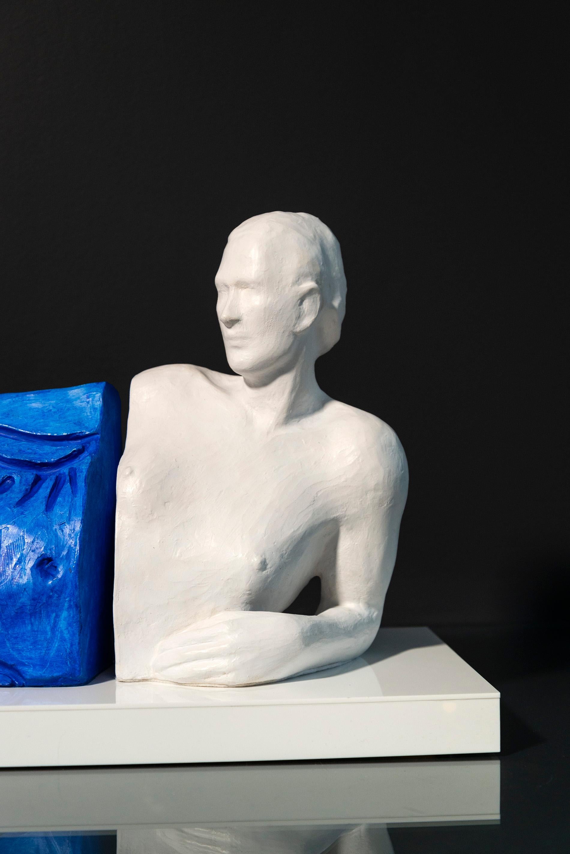 An Impression in Blue - figurative, female, polymer, gypsum, tabletop sculpture For Sale 2