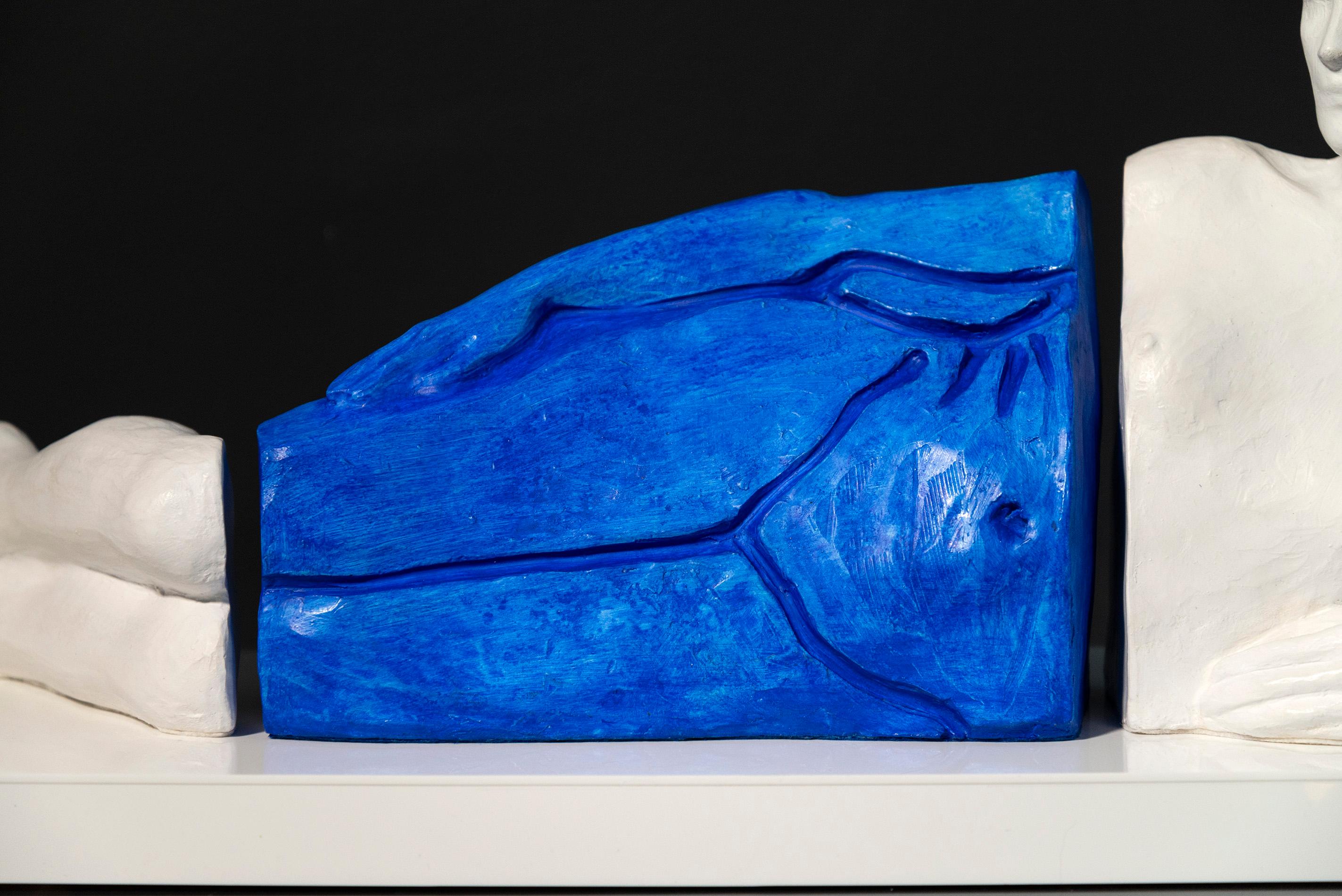 An Impression in Blue - figurative, female, polymer, gypsum, tabletop sculpture For Sale 3