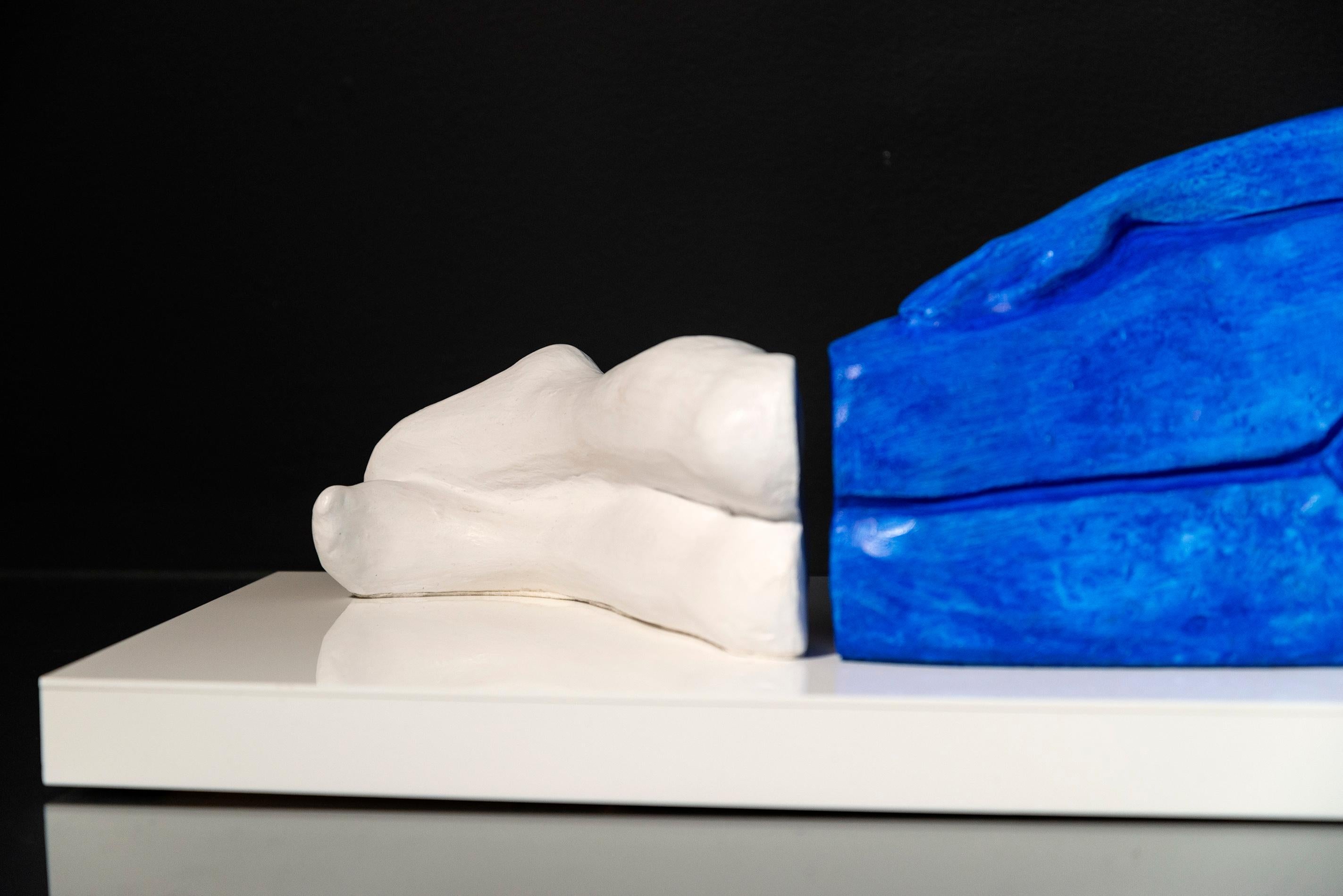 An Impression in Blue - figurative, female, polymer, gypsum, tabletop sculpture For Sale 4
