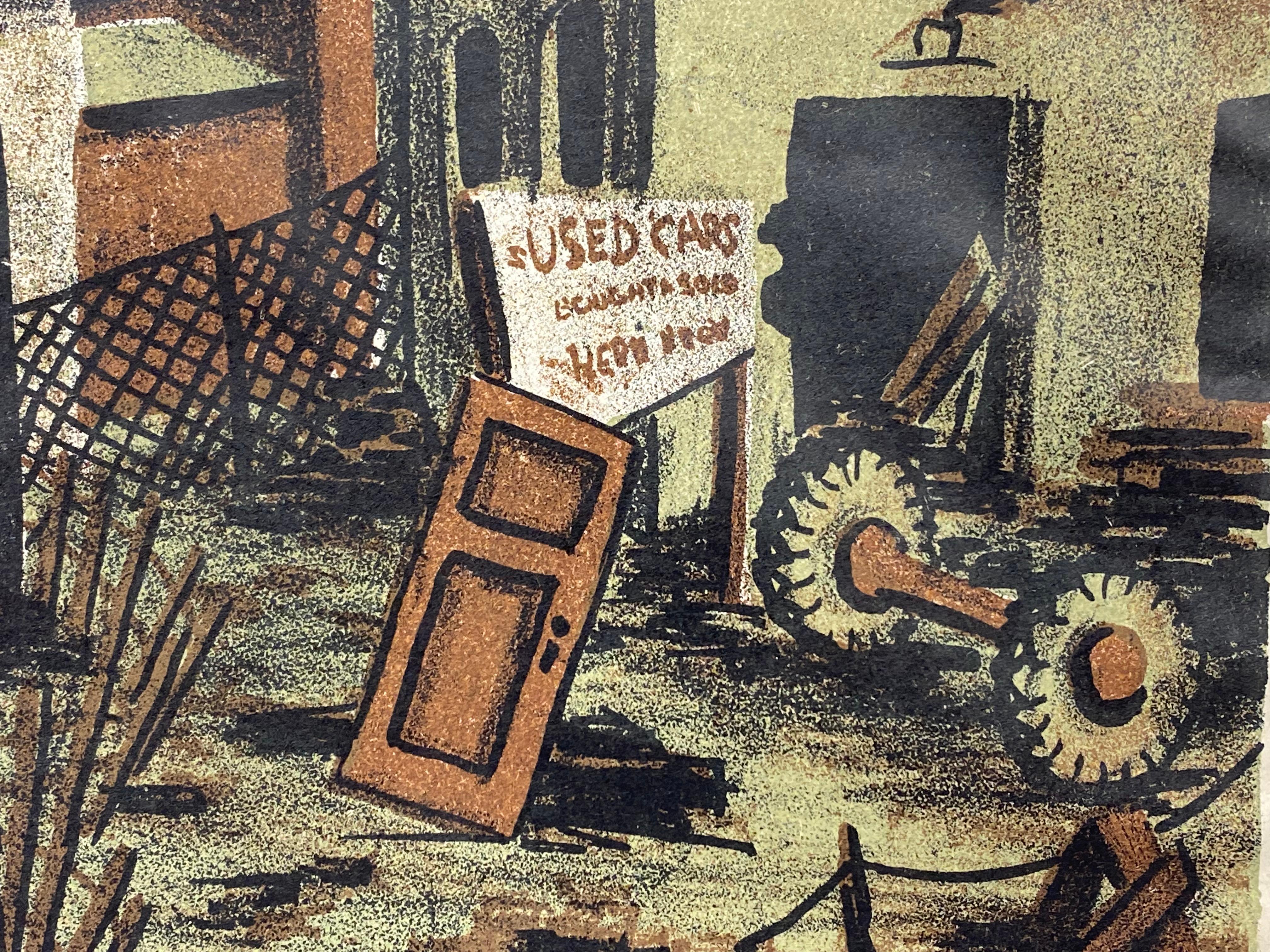 Frances Senska, Lithographie „Condemned Buildings“, 1946, Bozeman, Montana (Papier) im Angebot