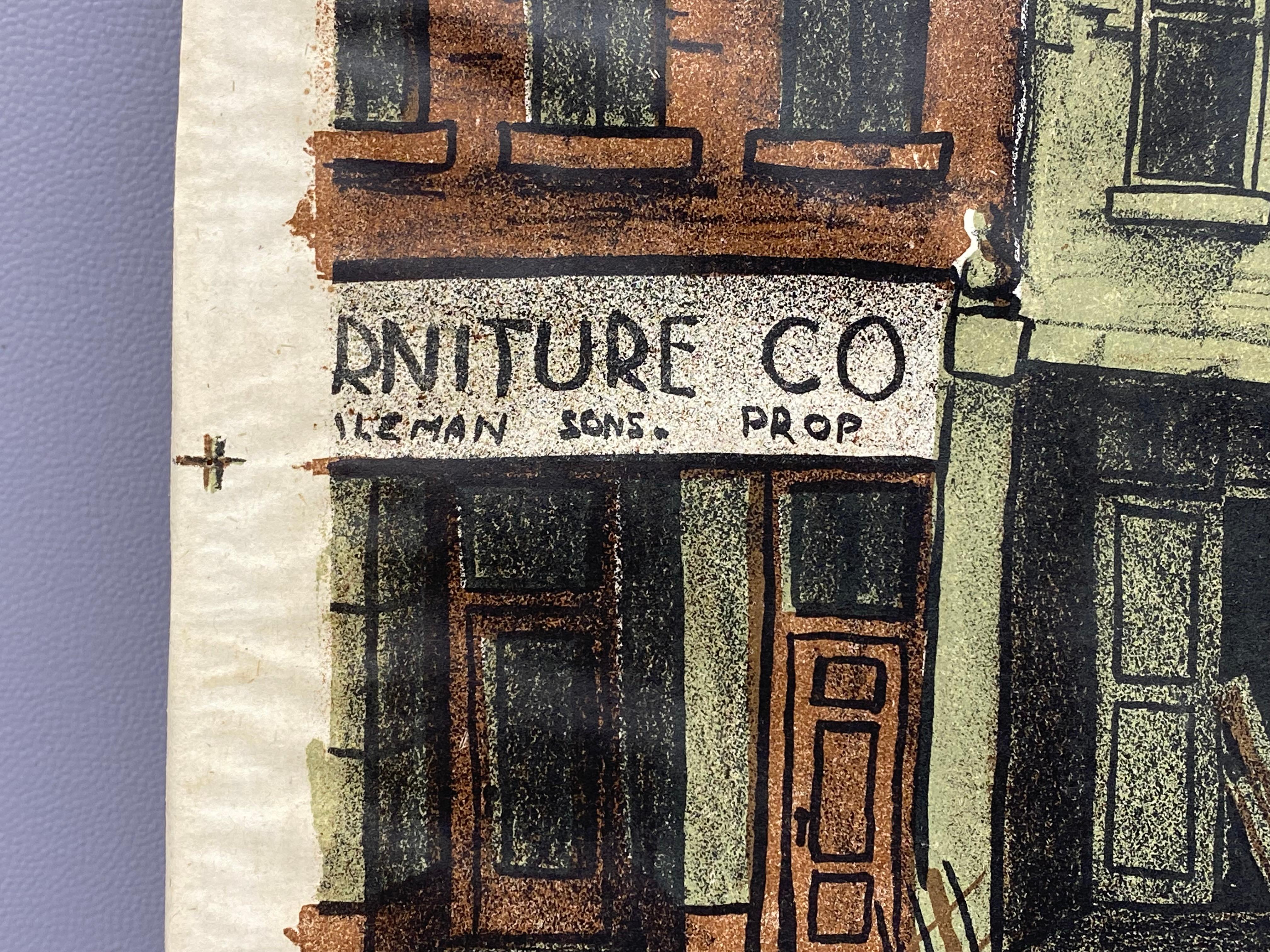 Frances Senska, Lithographie „Condemned Buildings“, 1946, Bozeman, Montana im Angebot 1