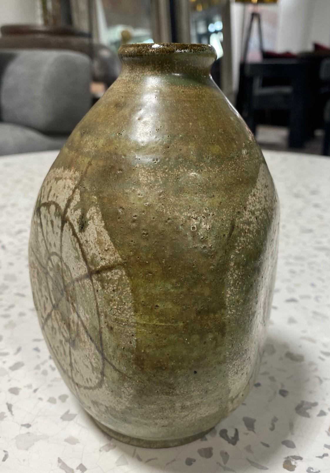 American Frances Senska Signed Mid-Century Modern Montana Studio Pottery 3 Sided Art Vase