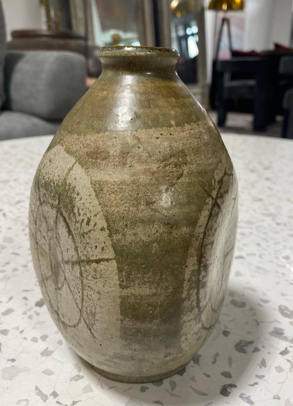 Frances Senska Signed Mid-Century Modern Montana Studio Pottery 3 Sided Art Vase 1