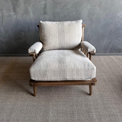 Sedia Frances in massello di Oak con lino lavato a strisce Stone