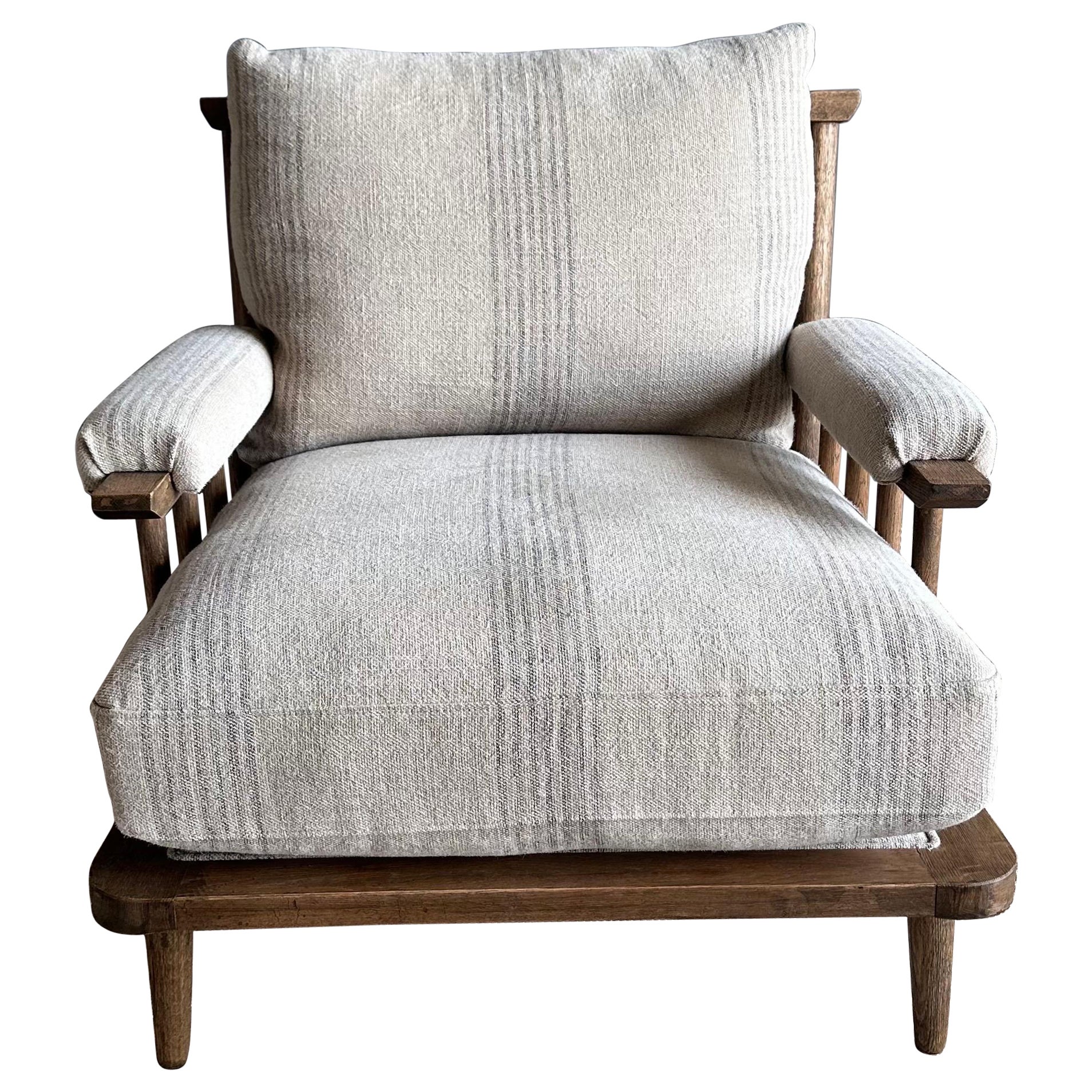 Frances Solid Oak Chair in Stripe Stone Washed Linen