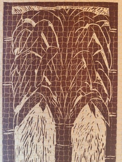 Contemporary Flowers and Palm Trees Etching Print on Handmade Paper