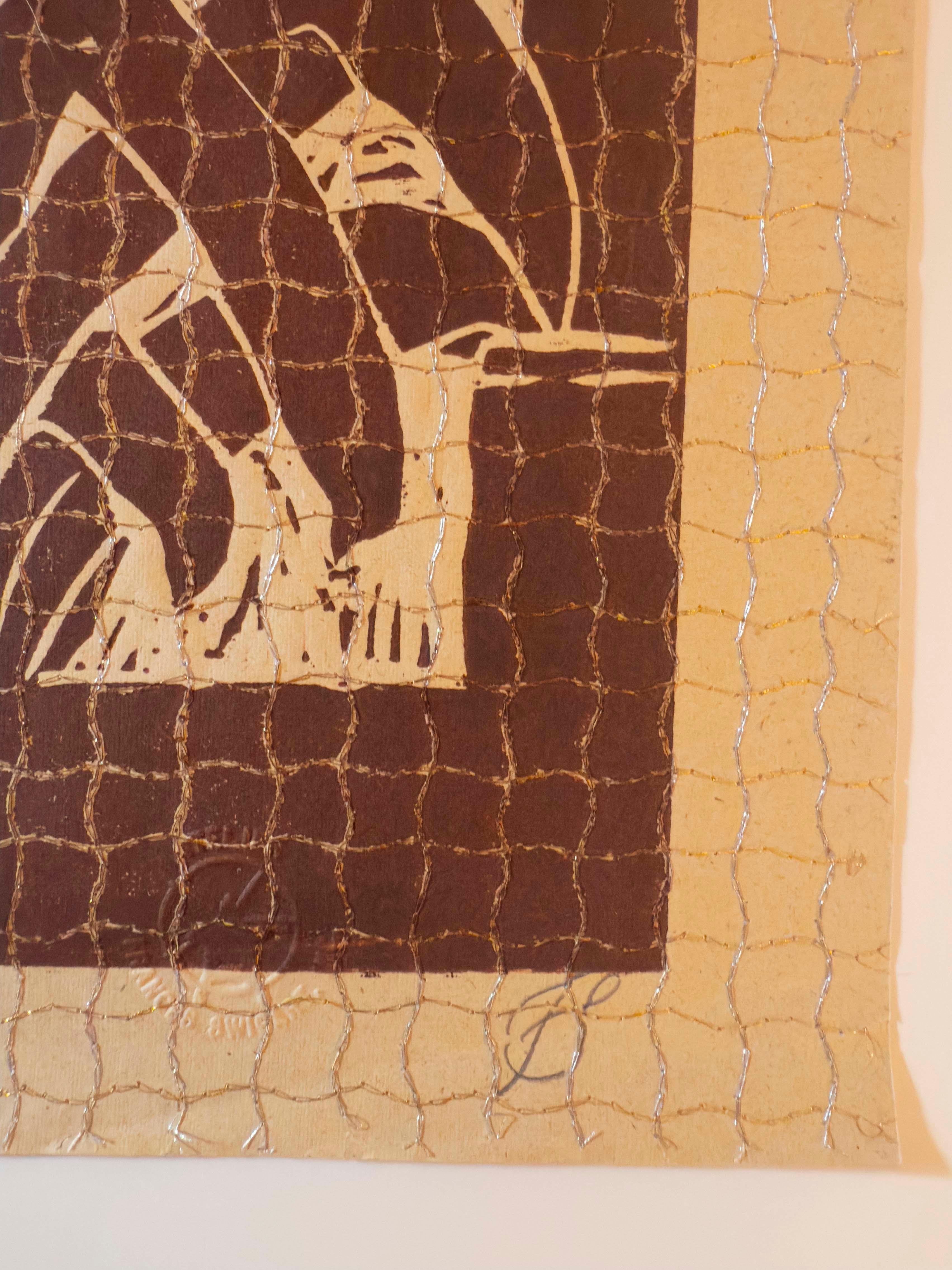 Flowers and Palm Trees - Beige Still-Life Print by Frances Swigart