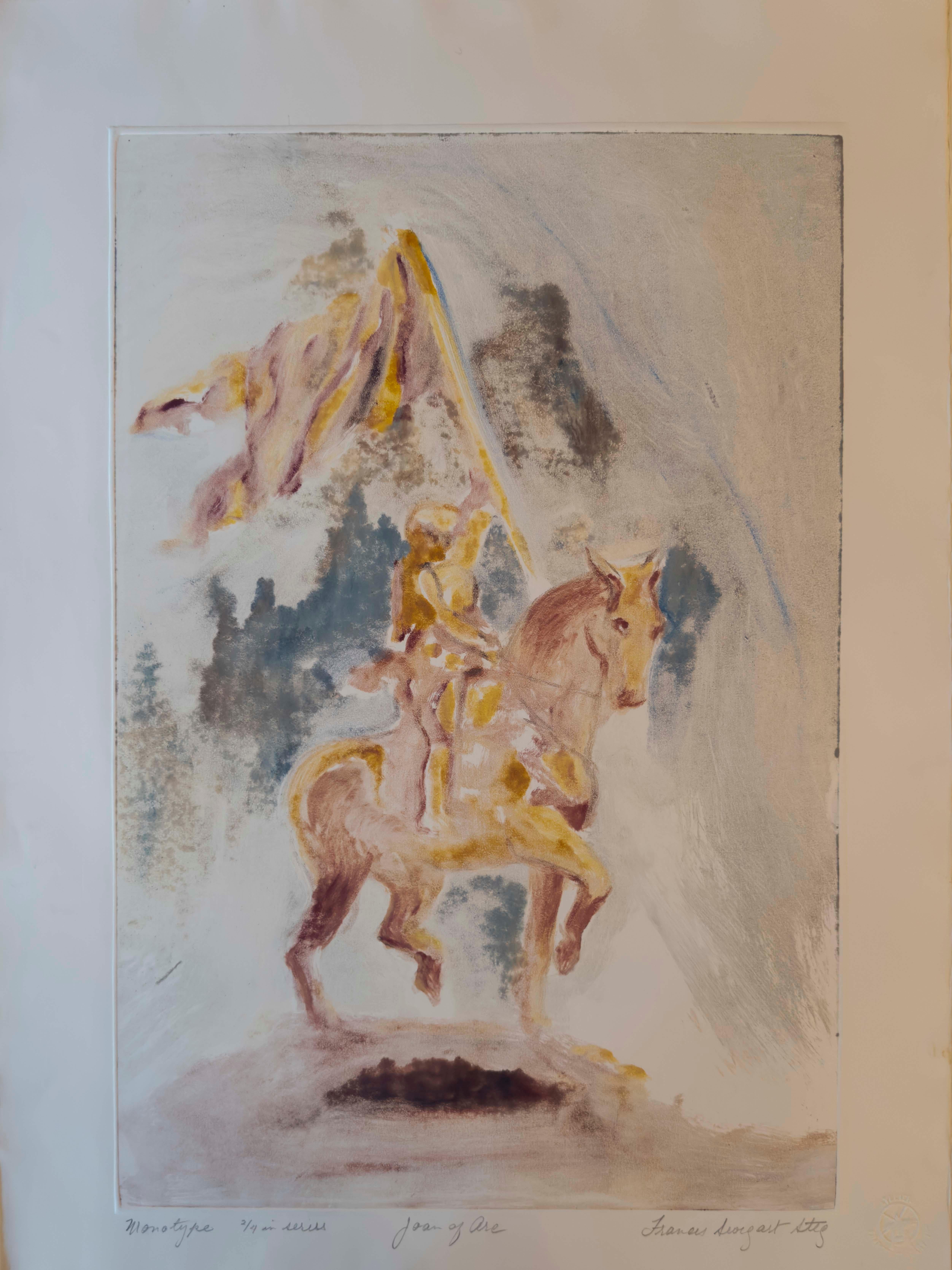 Joan of Arc: set of four Monotypes - Marron Figurative Print par Frances Swigart