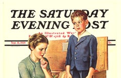 Póster vintage original de 1939 para el quiosco del Saturday Evening Post, con reverso de lino