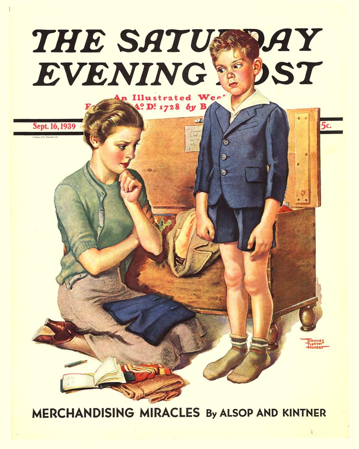 Original 1939 Saturday Evening Post newstand vintage poster, linen-backed