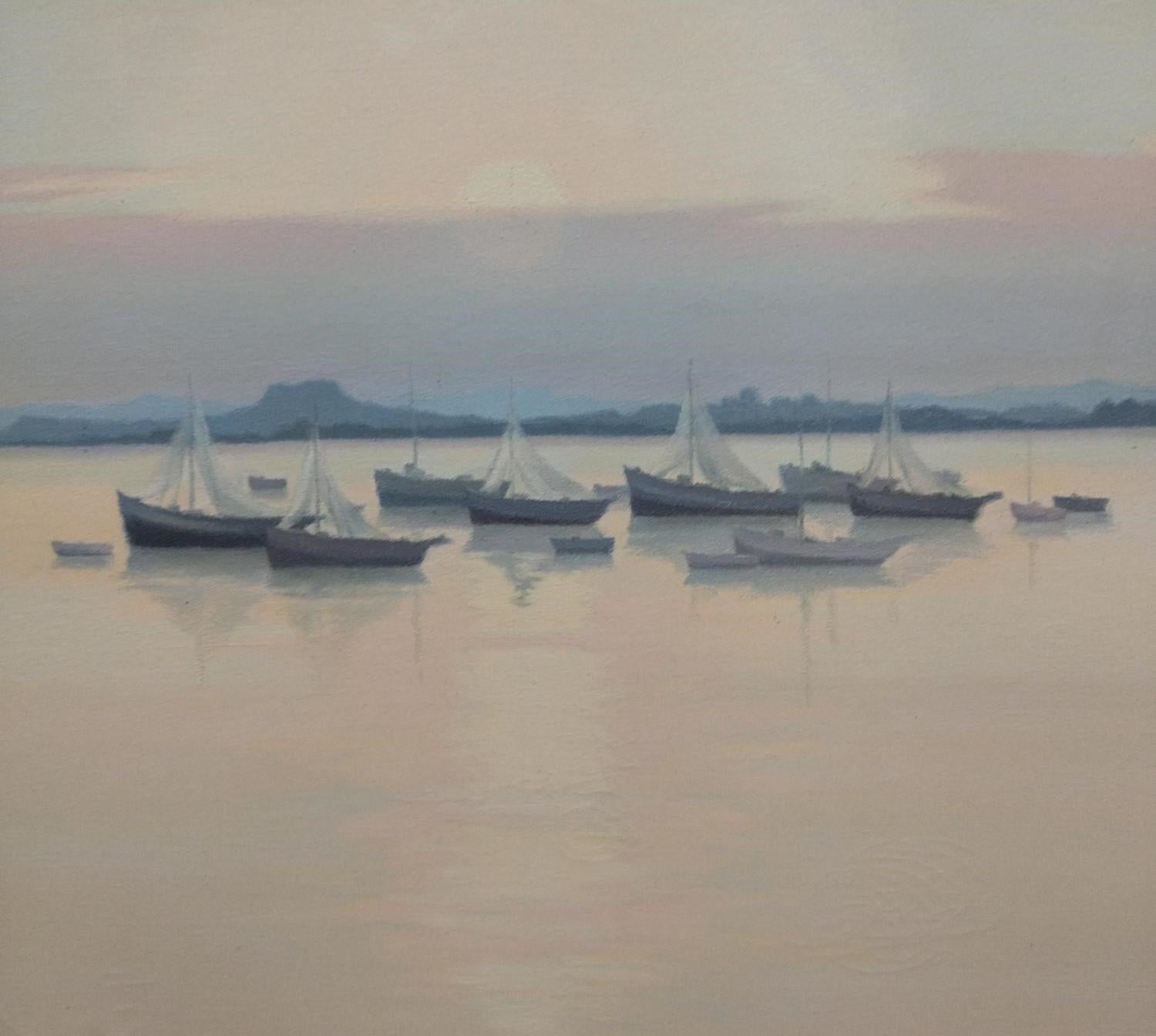 Casademont. 4 Küste original expressionistische Acrylgemälde (Grau), Landscape Painting, von FRANCESC CASADEMONT LE VIEUX