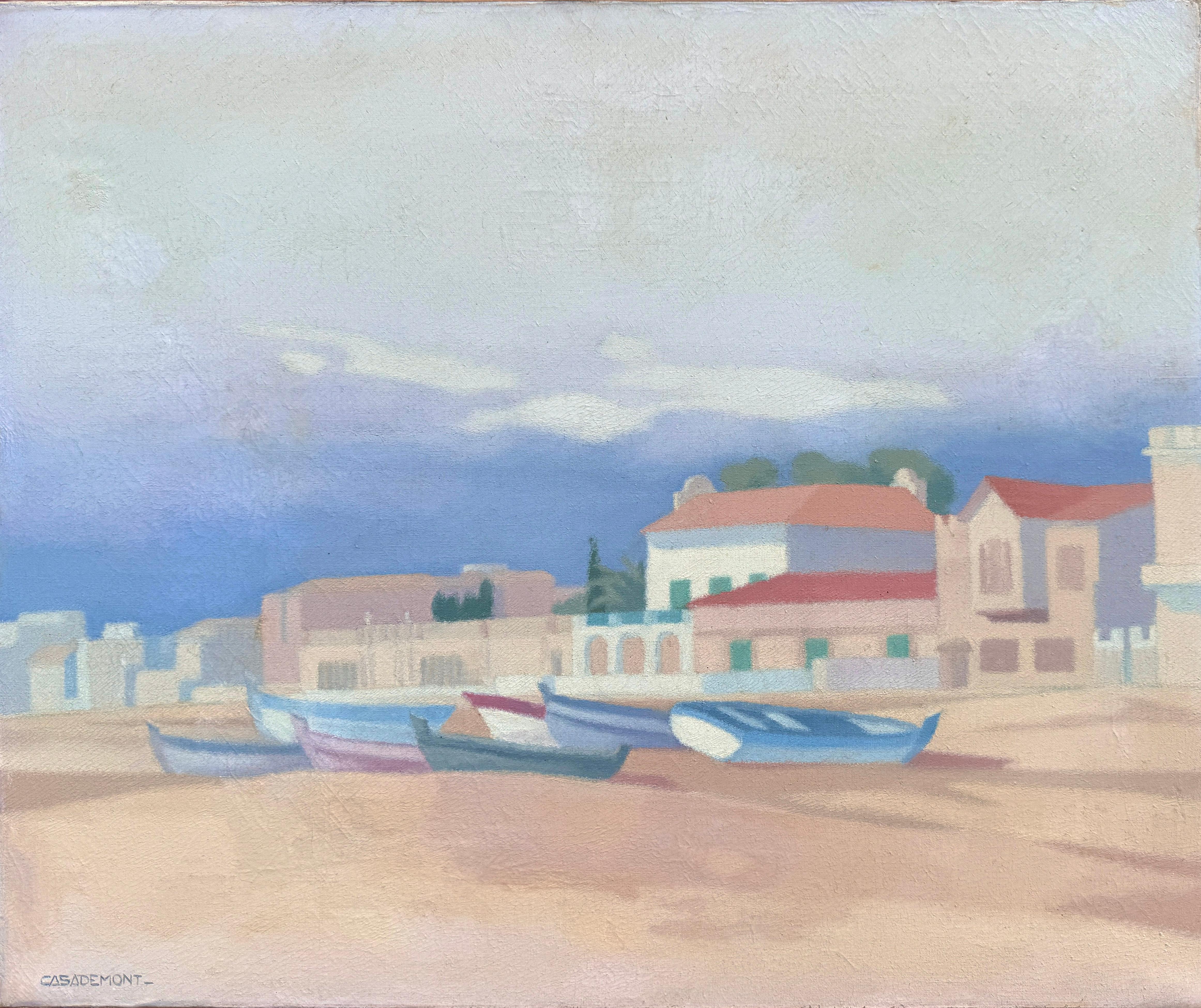 Landscape Painting Francesc Casademont Pou - Plage de San Salvador El Vendrell Espagne paysage marin espagnol huile sur toile peinture