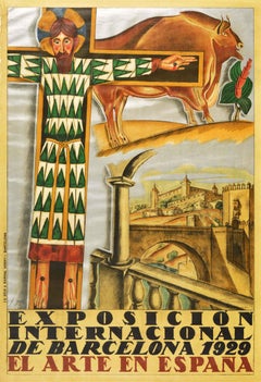 Original Antique Poster Barcelona International Spanish Art Exhibition Espana