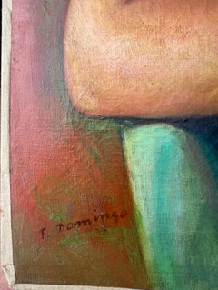 Portrait of a Lady with Red Fan oil on canvas painting