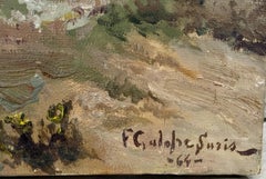 Mediterranean Catalan Village and River Landscape Oil Painting