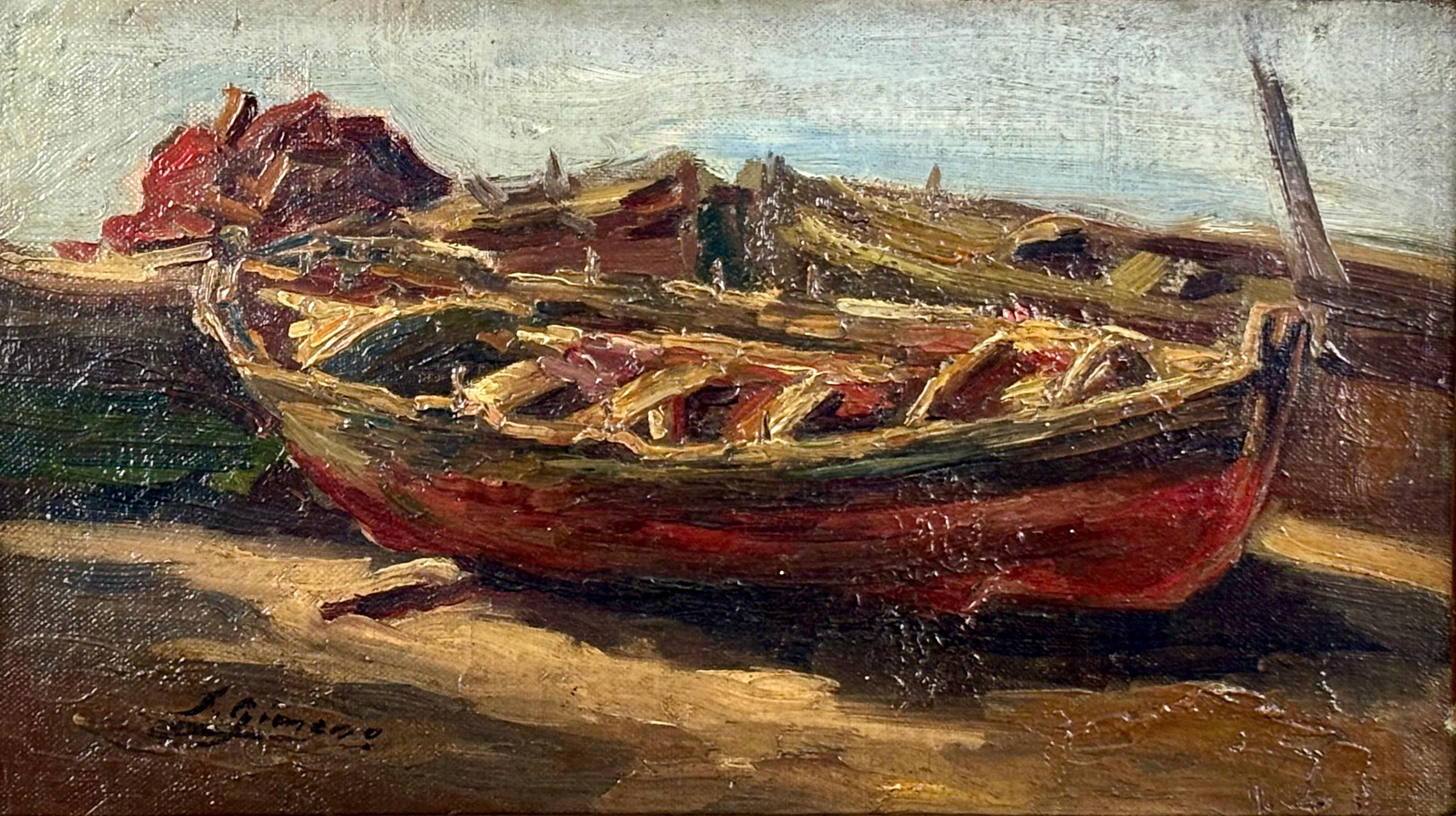 Francesc Gimeno Arasa Landscape Painting - Óleo sobre tela - Barcas varadas